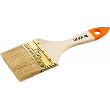 Кисть флейцевая, деревянная ручка, натуральная щетина, индивидуальная упаковка, 75мм DEXX