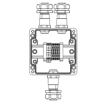 Взрывозащ. клемм. коробка из полиэстера TBE-P-03-(2xCBC.2-2xCBC.2(i)-2xTEO.2)-2xKAEPM2MHK-20(A)C)1Ex e IIC Т5 Gb / Ex tb IIIC T95°C Db IP66 DKC