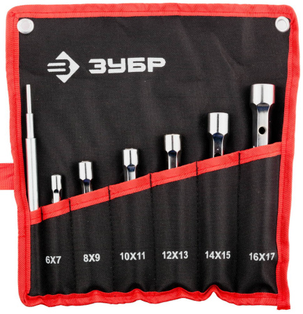 Набор "Мастер": Ключи торцовые, двухсторонние, усиленные, шестигранный профиль, 6-17мм, с воротком, 7шт ЗУБР