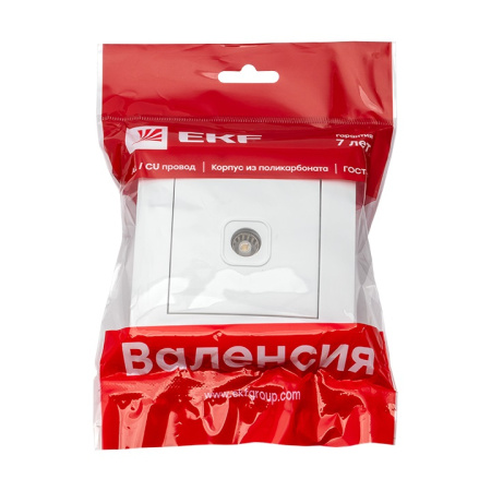 Валенсия Розетка телевизионная 1-местная проходная 14дБ-240МГц белая EKF