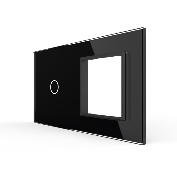 Панель двойная: 1 выключатель + 1 розетка Черная Livolo