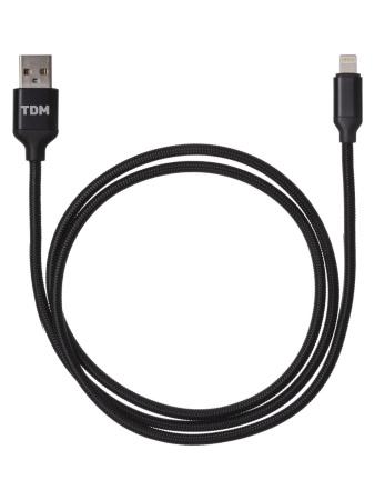 Дата-кабель, ДК 9, USB - Lightning, 1 м, тканевая оплетка, черный, TDM