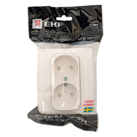 Стокгольм Розетка 2-местная б/з 10А белая с защ, штор, EKF