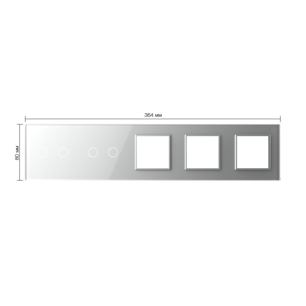 Панель для 2-х сенсорных выключателей и 3-х розеток, 4 клавиши (2+2), цвет серый, стекло Livolo