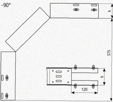 Лоток перфорированный КС 600х50-90 УХЛ1 для поворота трассы вниз на 90, горячее цинкование, S1,5