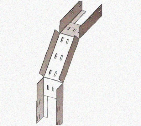 Лоток перфорированный КС 150х100-90 УТ1,5 для поворота трассы вниз на 90, оцинкованный лист S1,5