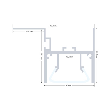 08-54 Профиль алюминиевый для натяжного потолка под светодиодн. ленту (крепление к потолку), 52.1х35.2 мм, 2 м Apeyron