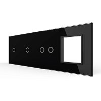 Панель для 3-х сенсорных выключателей и розетки, 4 клавиши (1+1+2), цвет черный, стекло Livolo