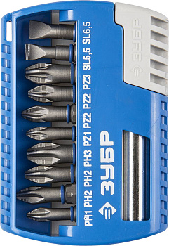 Набор : Биты с магнитным адаптером, Cr-Mo, 11 предметов ЗУБР