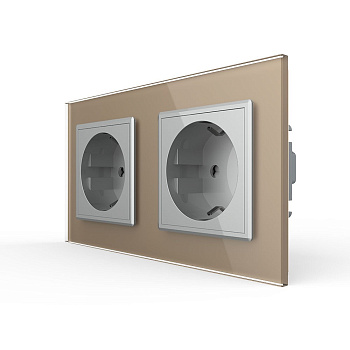 Розетка Livolo 2 поста Серая с золотой рамкой VL-C7C2EU-15/13