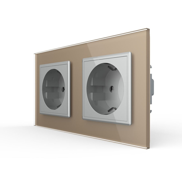 Розетка Livolo 2 поста Серая с золотой рамкой VL-C7C2EU-15/13 Розетка Livolo 2 поста Серая с золотой рамкой VL-C7C2EU-15/13