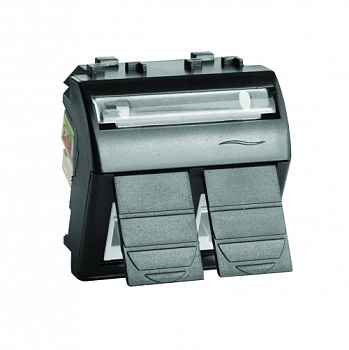 Телефонная розетка двойная RJ12, 6P6C, Brava, черная, 2мод DKC Телефонная розетка двойная RJ12, 6P6C, Brava, черная, 2мод DKC