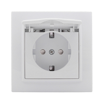 Минск Розетка 1-местная СП с заземлением и крышкой 16А белая с защ, штор, EKF