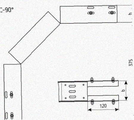 Лоток перфорированный КС 50х50-90 У3 для поворота трассы вниз на 90, окрашенный, S1,0