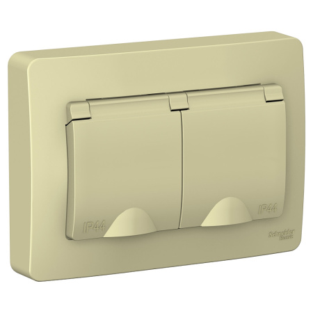 BLANCA Розетка СУ 2-ая с заземл.со шторк.,с крышк., 16А бежевый IP44 Schneider Electric