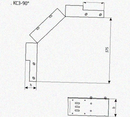 Лоток замковый перфорированный КСЗ 100х100-90 (Rп600) УХЛ1 для поворота трассы вниз на 90, радиус поворота трассы 600 мм, горячее цинкование, S1,5