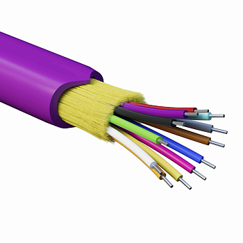 Кабель волоконно-оптич., расп.,арамидные упр.нити, внутр., нг(А)-HF, 12 ОВ, категорияOM4 (G.651.1) плотный буфер, 0,4 кН, барабан 2000 м DKC