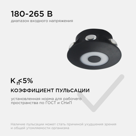31-08 Светильник светодиодный, настенный, 7Вт, 230В/50Гц, 530лм, 3000К, IP54, D120х50мм, черный, алюминий APEYRON