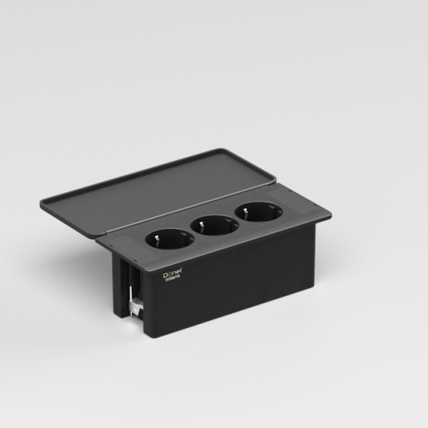 Donel Настольный встраиваемый розеточный блок с откидной крышкой 6 мод. (3 мод. 45х45), черный