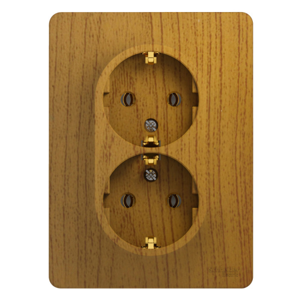 GLOSSA  Розетка СУ 2-ая с заземл. в сборе 16А дерево дуб IP20 Schneider Electric