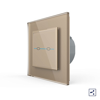 Сенсорный проходной выключатель Quadro 2 клавиши 1 пост Золотой Livolo