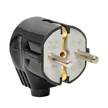 Вилка угловая усиленная с/з черная 16А 250В Proxima EKF