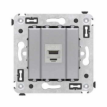 Компьютерная розетка RJ-45 без шторки в стену, кат.6А одинарная экранированная, "Avanti", "Закаленная сталь" DKC
