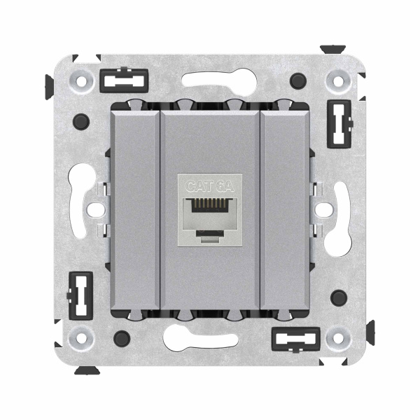Компьютерная розетка RJ-45 без шторки в стену, кат.6А одинарная экранированная, "Avanti", "Закаленная сталь" DKC