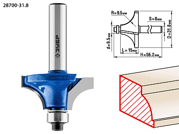 Кромочная калевочная фреза Профессионал №1, 31.8x15 мм, радиус 9.5 мм ЗУБР