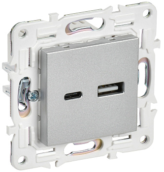 SKANDY Розетка USB A+C 18Вт SK-R13S серебряный IEK