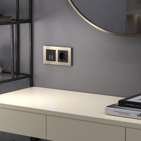 Сенсорный выключатель двухклавишный с подсветкой (черный) СУ IP20 Werkel