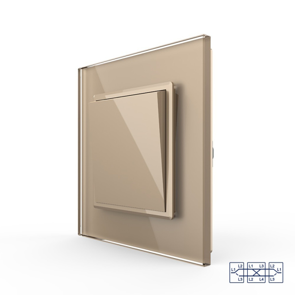 Одноклавишный перекрестный механический выключатель 1 пост, цвет золотой Livolo