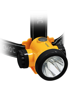 Фонарь налобный аккумуляторный , 3W LED, аккум. 3,7V 1200 mAh, 240 Lm, 8 часов, Космос 