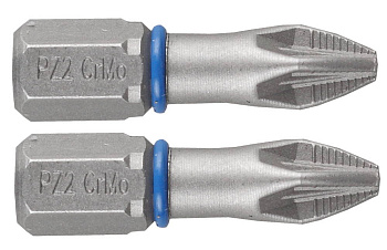 Биты "ЭКСПЕРТ" торсионные кованые, обточенные, хромомолибденовая сталь, тип хвостовика C 1/4", PZ2, 25мм, 2шт ЗУБР
