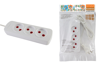 Удлинитель народный  УН3  3 гнезда, 1,5метра, б/з, ШВВП 2х0,75 мм2  6А/250В TDM