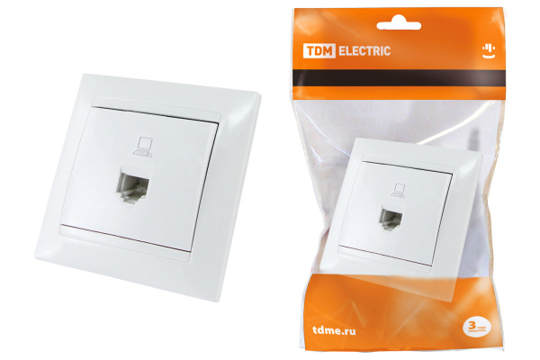 Розетка компьютерная RJ45 белая "Лама" TDM