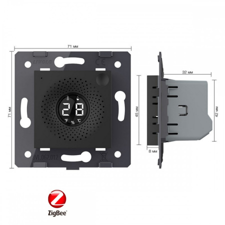 Датчик температуры и влажности ZigBee, цвет черный (механизм) Livolo