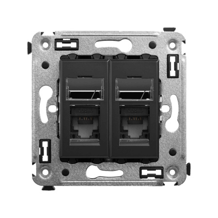 Компьютерная розетка RJ-45 в стену, кат.6 двойная,"Avanti", "Черный матовый" DKC