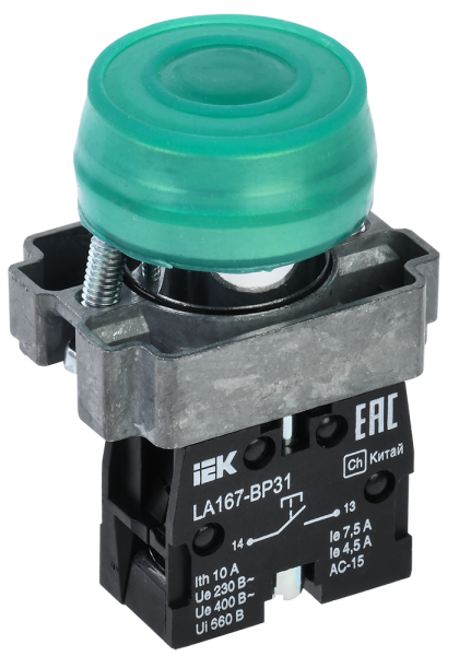 Кнопка управления LA167-BP31 d=22мм 1з зеленая IEK