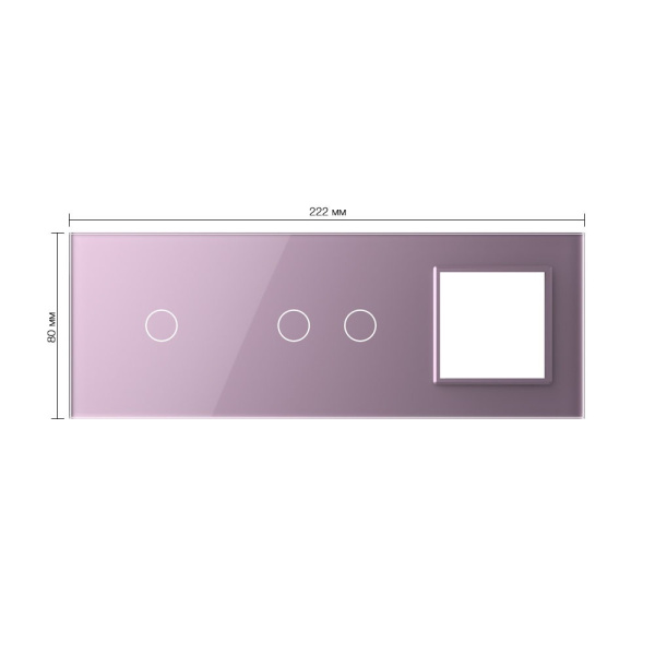 Панель для двух сенсорных выключателей и розетки, 3 клавиши (1+2), цвет розовый, стекло Livolo