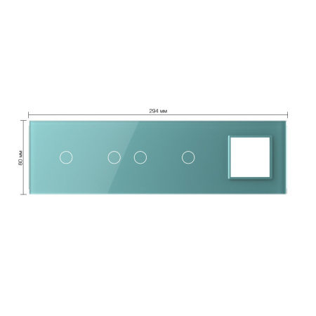 Панель для 3-х сенсорных выключателей и розетки, 4 клавиши (1+2+1), цвет зеленый, стекло Livolo