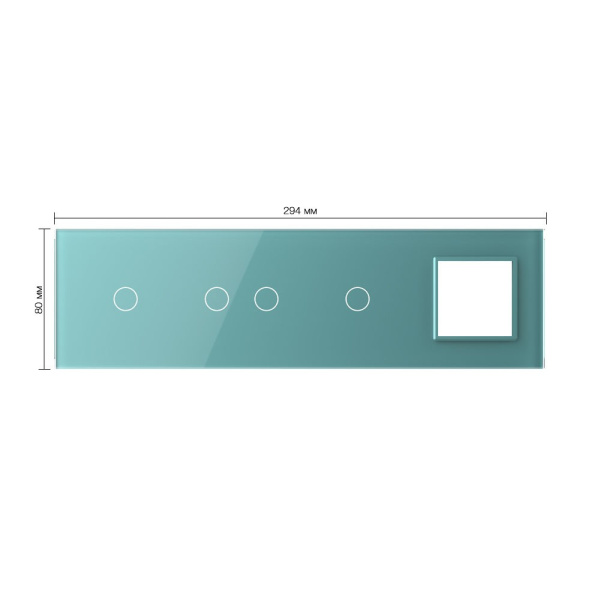 Панель для 3-х сенсорных выключателей и розетки, 4 клавиши (1+2+1), цвет зеленый, стекло Livolo