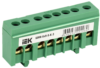 Шина PE "земля" в корпусном изоляторе на DIN-рейку ШНИ-6х9-8-К-З IEK