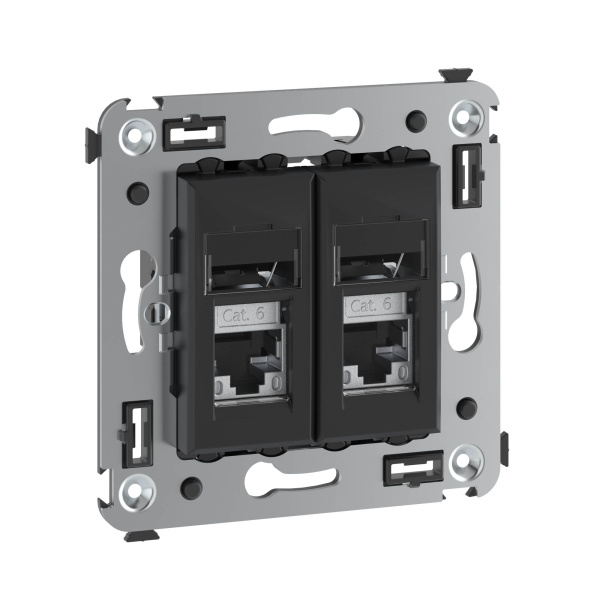 Компьютерная розетка RJ-45 в стену, кат.6 экранированная двойная,"Avanti", "Черный матовый" DKC