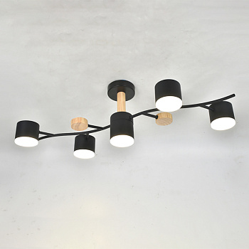 Люстра под лампу GCHL-5GX53-M Черная+Дерево Венто General