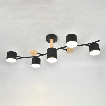 Люстра под лампу GCHL-5GX53-M Черная+Дерево Венто General