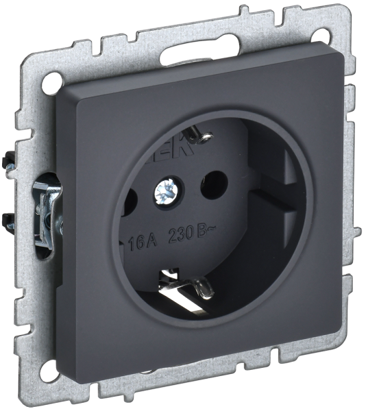 BRITE Розетка 1-местная с з/з с защитными шторками 16А РС14-1-0-БрГ графит IEK