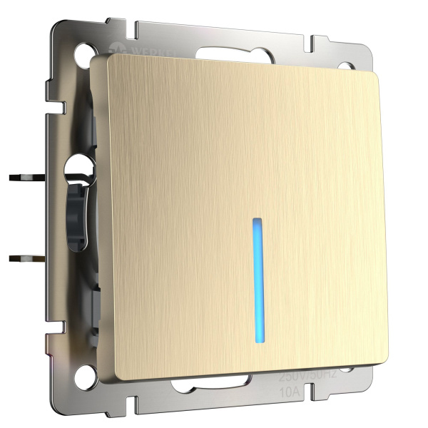 Выключатель одноклавишный с подсветкой (шампань рифленый) СУ IP20 Werkel