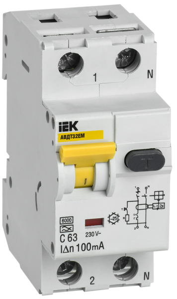 Дифференциальный автоматический выключатель АВДТ32EM 63А С 100мА IEK