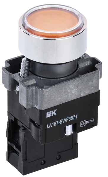 Кнопка управления LA167-BWF3571 d=22мм RC 1з с подсветкой желтая IEK